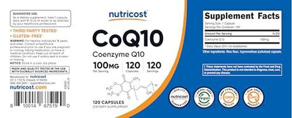 Nutricost CoQ10 100mg, 120 vegane Kapseln, 120 Portionen – hochabsorbierbares, vegetarisches, nicht-GVO Coenzym Q10