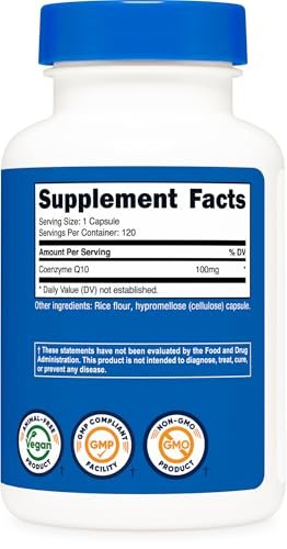 Nutricost CoQ10 100mg, 120 vegane Kapseln, 120 Portionen – hochabsorbierbares, vegetarisches, nicht-GVO Coenzym Q10