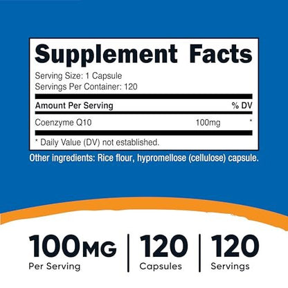 Nutricost CoQ10 100mg, 120 vegane Kapseln, 120 Portionen – hochabsorbierbares, vegetarisches, nicht-GVO Coenzym Q10