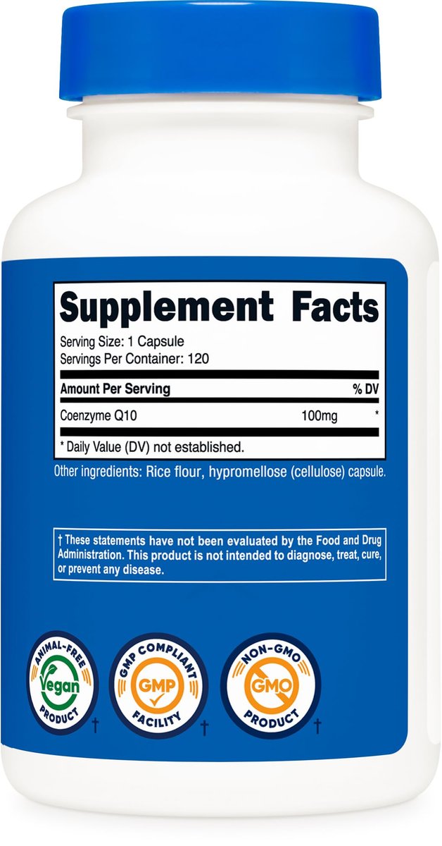 Nutricost CoQ10 100mg, 120 vegane Kapseln, 120 Portionen – hochabsorbierbares, vegetarisches, nicht-GVO Coenzym Q10