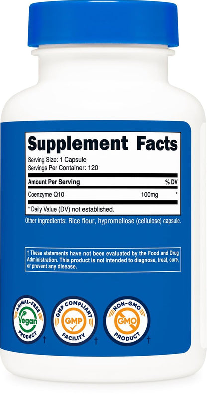Nutricost CoQ10 100mg, 120 vegane Kapseln, 120 Portionen – hochabsorbierbares, vegetarisches, nicht-GVO Coenzym Q10