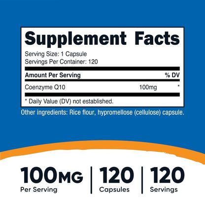 Nutricost CoQ10 100mg, 120 vegane Kapseln, 120 Portionen – hochabsorbierbares, vegetarisches, nicht-GVO Coenzym Q10