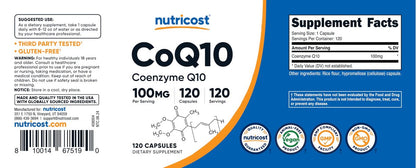 Nutricost CoQ10 100mg, 120 vegane Kapseln, 120 Portionen – hochabsorbierbares, vegetarisches, nicht-GVO Coenzym Q10
