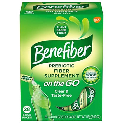 Benefiber On the Go Prebiotic Ballaststoffpulver für die Verdauungsgesundheit, tägliche Ballaststoffe, ungesüßt - 28 Sticks (111 Gramm)