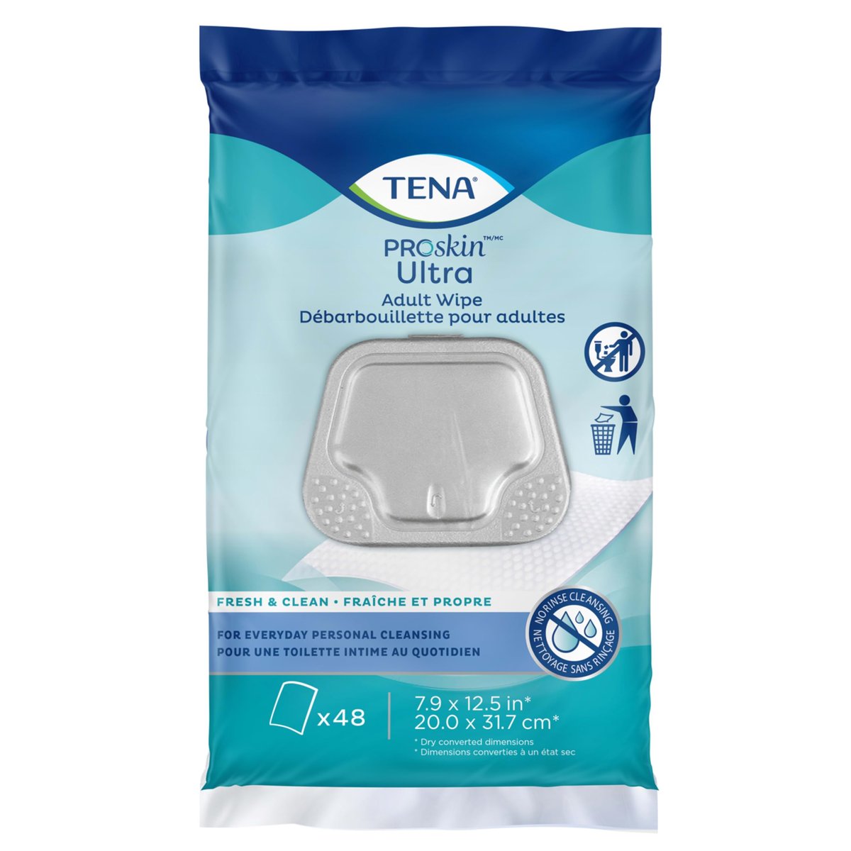 TENA ProSkin Ultra Körperpflegetücher für Erwachsene, 48 Tücher (1 Packung), Weiß