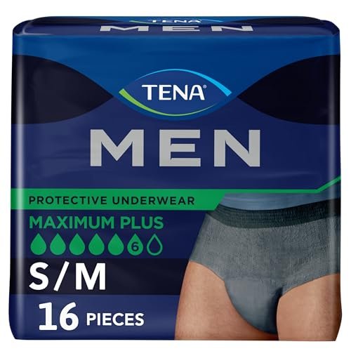 TENA Männer Inkontinenzunterwäsche, Maximum Plus Saugfähigkeit, Erwachsenenhosen, Small/Medium (Taillenumfang 86-127 cm), 16 Stück