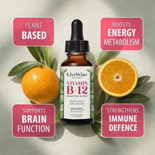 Organisches Vitamin B12 1000 mcg Sublingual Flüssig – Methylcobalamin & Adenosylcobalamin – 6 Monate Vorrat – Vegan, Non-GMO, Ohne Geschmack – Für Energie, Klarheit & Fokus