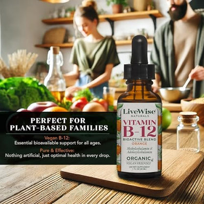 Organisches Vitamin B12 1000 mcg Sublingual Flüssig – Methylcobalamin & Adenosylcobalamin – 6 Monate Vorrat – Vegan, Non-GMO, Ohne Geschmack – Für Energie, Klarheit & Fokus