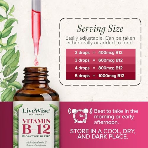 Organisches Vitamin B12 1000 mcg Sublingual Flüssig – Methylcobalamin & Adenosylcobalamin – 6 Monate Vorrat – Vegan, Non-GMO, Ohne Geschmack – Für Energie, Klarheit & Fokus
