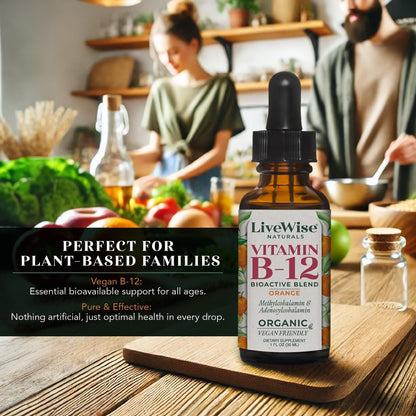 Organisches Vitamin B12 1000 mcg Sublingual Flüssig – Methylcobalamin & Adenosylcobalamin – 6 Monate Vorrat – Vegan, Non-GMO, Ohne Geschmack – Für Energie, Klarheit & Fokus
