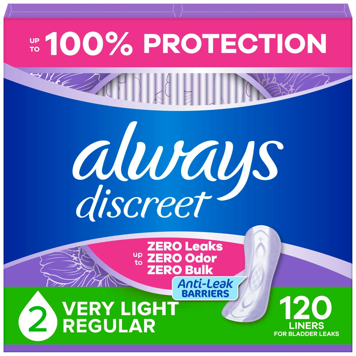 Always Discreet Inkontinenz Slipeinlagen für Blasenschwäche, Größe 2, sehr leichte Saugstärke, 120 Stück