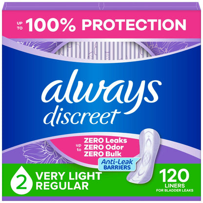 Always Discreet Inkontinenz Slipeinlagen für Blasenschwäche, Größe 2, sehr leichte Saugstärke, 120 Stück