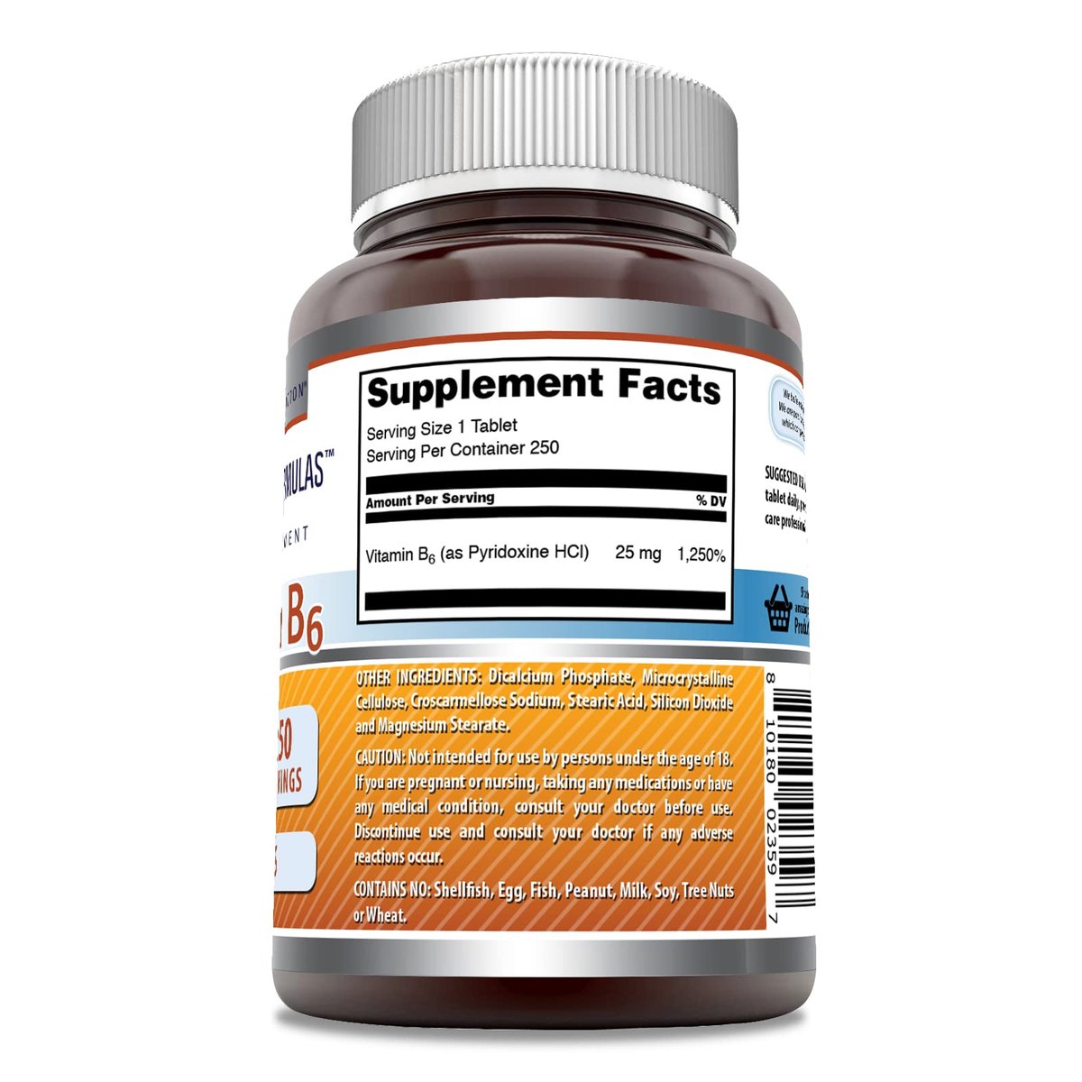 Amazing Formulas Vitamin B6 Pyridoxin 25 mg – 250 Tabletten – Nahrungsergänzungsmittel – Non GMO – Glutenfrei – Hergestellt in den USA
