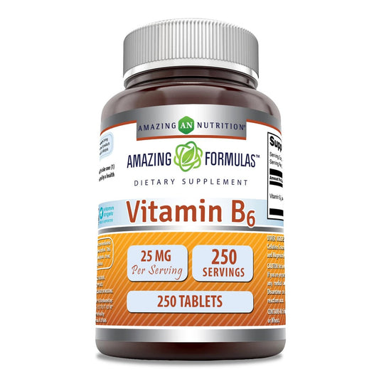 Amazing Formulas Vitamin B6 Pyridoxin 25 mg – 250 Tabletten – Nahrungsergänzungsmittel – Non GMO – Glutenfrei – Hergestellt in den USA