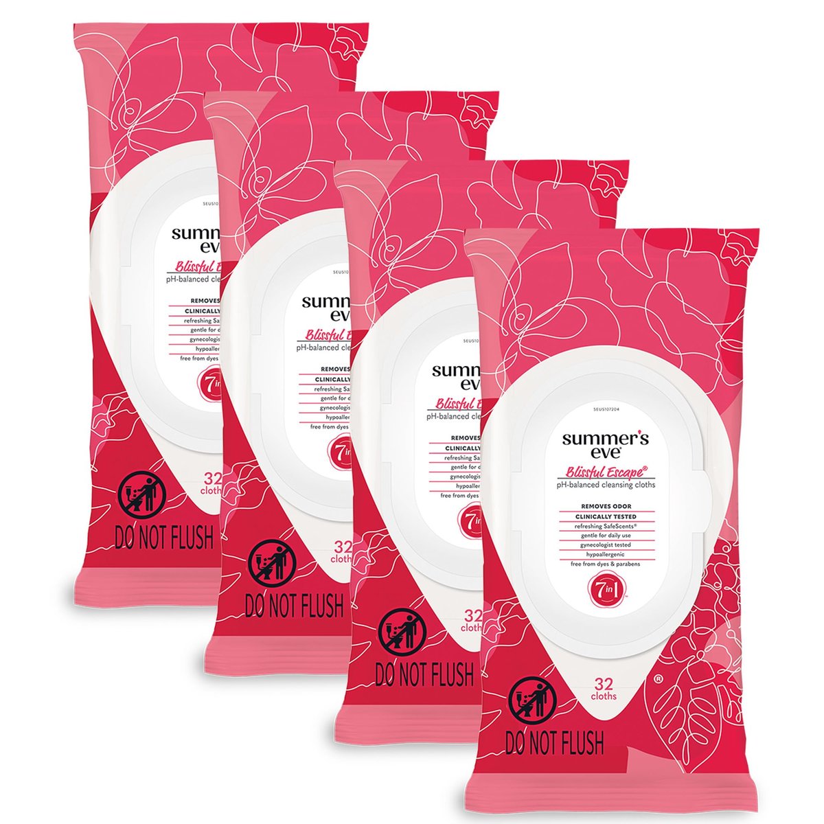 Summer's Eve Blissful Escape Feuchttücher für die Intimhygiene, 32 Tücher, 4er-Pack