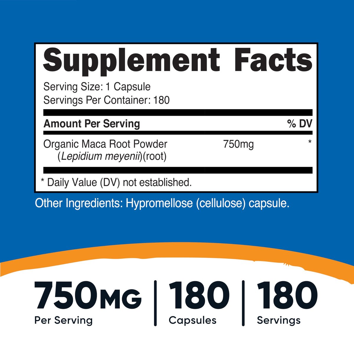Nutricost Maca Kapseln (Lepidium meyenii) 750mg, 180 Kapseln, 180 Portionen