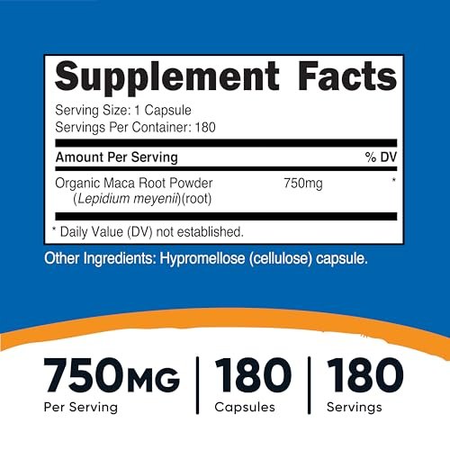 Nutricost Maca Kapseln (Lepidium meyenii) 750mg, 180 Kapseln, 180 Portionen