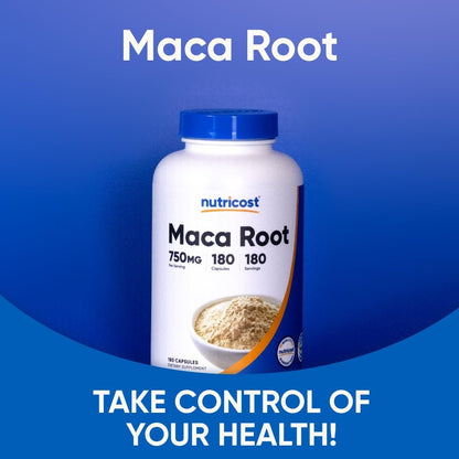 Nutricost Maca Kapseln (Lepidium meyenii) 750mg, 180 Kapseln, 180 Portionen