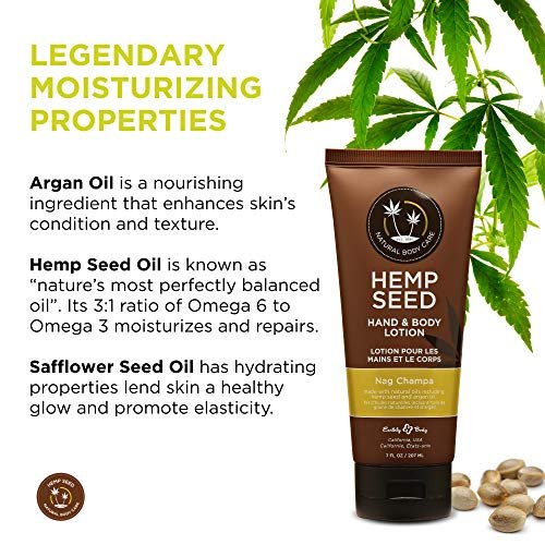 Hanföl Hand- & Körperlotion, Nag Champa Duft - 7 Fl Oz - Beruhigt trockene Haut - Arganöl, Hanfsamenöl - Leichte, nicht fettende Formel - Vegan & tierversuchsfrei