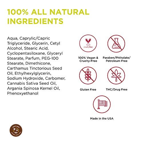 Hanföl Hand- & Körperlotion, Nag Champa Duft - 7 Fl Oz - Beruhigt trockene Haut - Arganöl, Hanfsamenöl - Leichte, nicht fettende Formel - Vegan & tierversuchsfrei