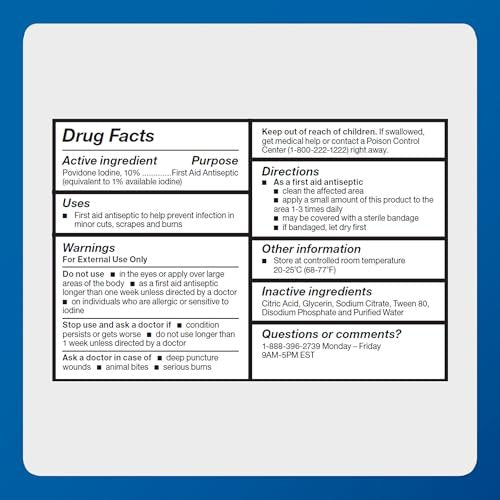 Major 10% Povidon-Iod-Lösung, USP – Topisches Antiseptikum für Schnitte, Schürfwunden, Verbrennungen und kleine Hautwunden – 240 ml