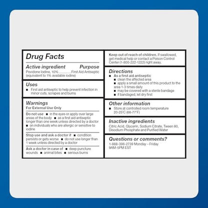 Major 10% Povidon-Iod-Lösung, USP – Topisches Antiseptikum für Schnitte, Schürfwunden, Verbrennungen und kleine Hautwunden – 240 ml