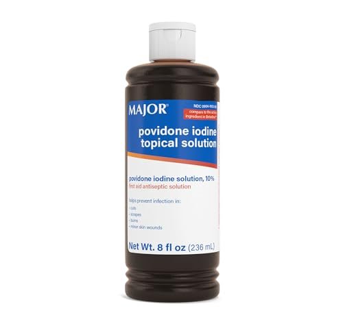 Major 10% Povidon-Iod-Lösung, USP – Topisches Antiseptikum für Schnitte, Schürfwunden, Verbrennungen und kleine Hautwunden – 240 ml