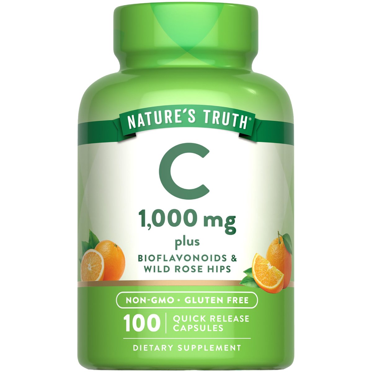 Nature's Truth Vitamin C 1000 mg mit Hagebutte & Bioflavonoiden – 100 Kapseln, Non-GMO & Glutenfrei