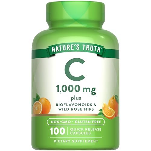 Nature's Truth Vitamin C 1000 mg mit Hagebutte & Bioflavonoiden – 100 Kapseln, Non-GMO & Glutenfrei