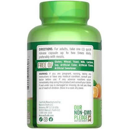 Nature's Truth Vitamin C 1000 mg mit Hagebutte & Bioflavonoiden – 100 Kapseln, Non-GMO & Glutenfrei