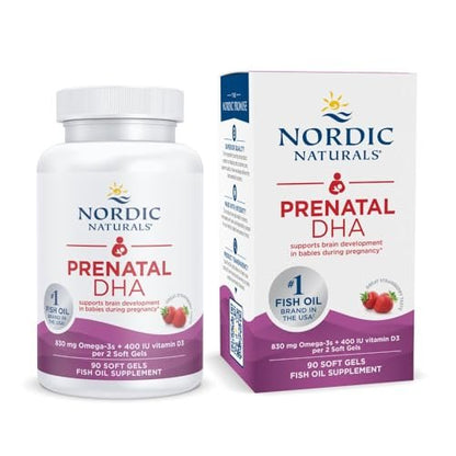 Nordic Naturals Prenatal DHA, Erdbeer - 90 Weichkapseln - 830 mg Omega-3 + 400 IE Vitamin D3 - Non-GMO - 45 Portionen