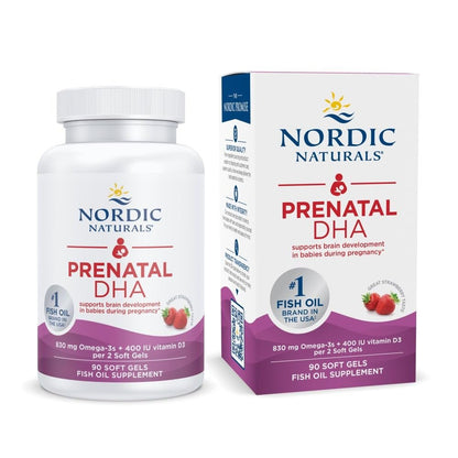Nordic Naturals Prenatal DHA, Erdbeer - 90 Weichkapseln - 830 mg Omega-3 + 400 IE Vitamin D3 - Non-GMO - 45 Portionen