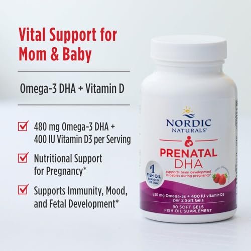 Nordic Naturals Prenatal DHA, Erdbeer - 90 Weichkapseln - 830 mg Omega-3 + 400 IE Vitamin D3 - Non-GMO - 45 Portionen