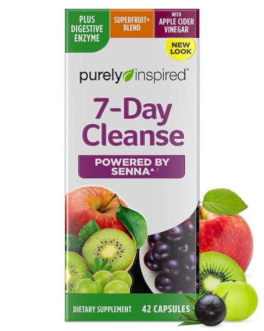 Purely Inspired 7-Tage-Detox-Kur – Ganzkörperreinigung für Frauen und Männer mit Sennesblättern, Vitamin C, Apfelessig, Verdauungsenzymen und Probiotika – 42 Acai-Beeren-Kapseln