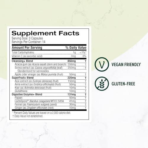 Purely Inspired 7-Tage-Detox-Kur – Ganzkörperreinigung für Frauen und Männer mit Sennesblättern, Vitamin C, Apfelessig, Verdauungsenzymen und Probiotika – 42 Acai-Beeren-Kapseln