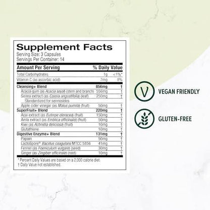 Purely Inspired 7-Tage-Detox-Kur – Ganzkörperreinigung für Frauen und Männer mit Sennesblättern, Vitamin C, Apfelessig, Verdauungsenzymen und Probiotika – 42 Acai-Beeren-Kapseln