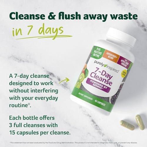 Purely Inspired 7-Tage-Detox-Kur – Ganzkörperreinigung für Frauen und Männer mit Sennesblättern, Vitamin C, Apfelessig, Verdauungsenzymen und Probiotika – 42 Acai-Beeren-Kapseln