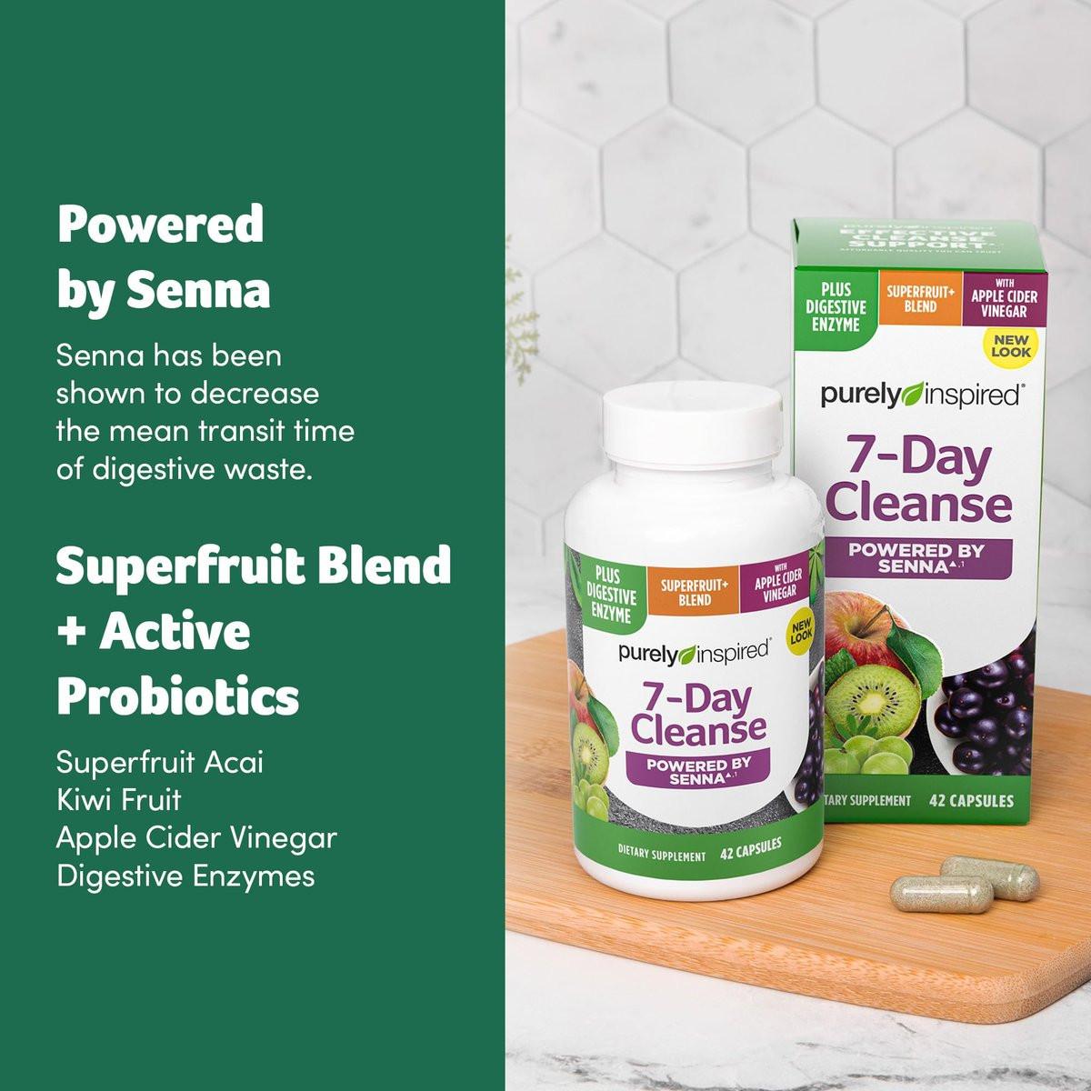 Purely Inspired 7-Tage-Detox-Kur – Ganzkörperreinigung für Frauen und Männer mit Sennesblättern, Vitamin C, Apfelessig, Verdauungsenzymen und Probiotika – 42 Acai-Beeren-Kapseln