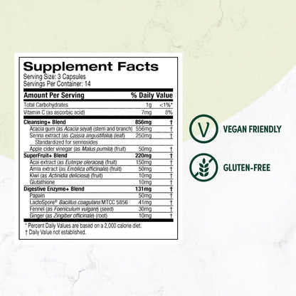 Purely Inspired 7-Tage-Detox-Kur – Ganzkörperreinigung für Frauen und Männer mit Sennesblättern, Vitamin C, Apfelessig, Verdauungsenzymen und Probiotika – 42 Acai-Beeren-Kapseln