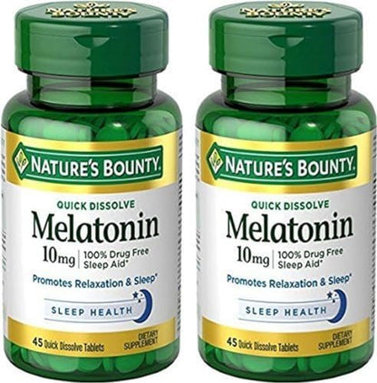 Nature's Bounty Melatonin Schnellschmelz-Tabletten, 45 Stück (2er-Pack) – Einschlafhilfe mit Melatonin