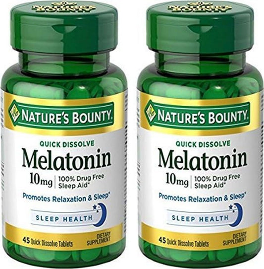 Nature's Bounty Melatonin Schnellschmelz-Tabletten, 45 Stück (2er-Pack) – Einschlafhilfe mit Melatonin
