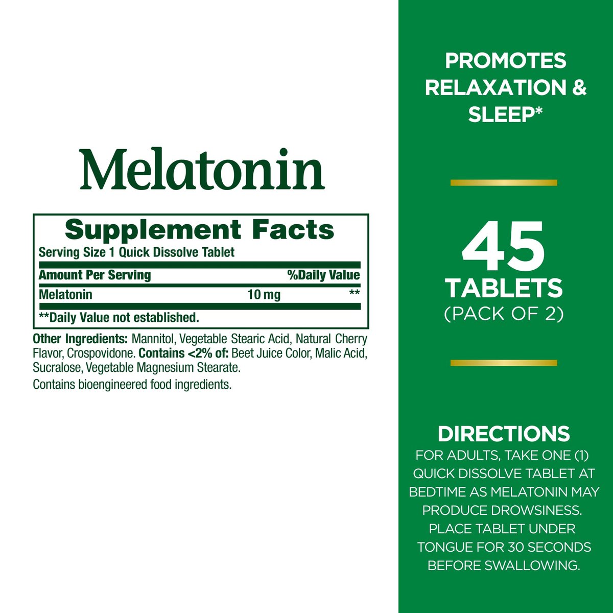 Nature's Bounty Melatonin Schnellschmelz-Tabletten, 45 Stück (2er-Pack) – Einschlafhilfe mit Melatonin