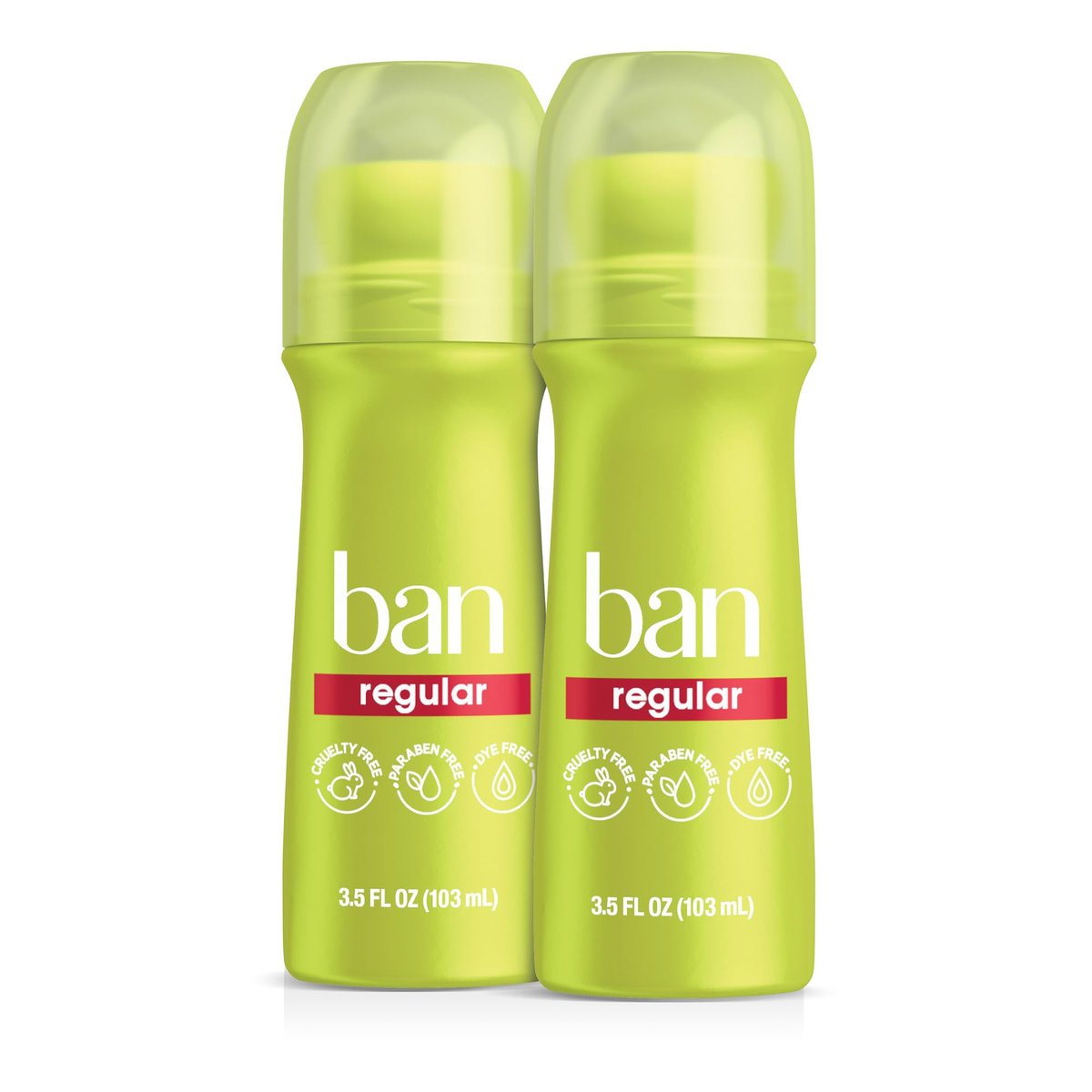 Ban Unsichtbarer Roll-On Antiperspirant Deodorant für Damen und Herren, 24-Stunden-Achselgeruchs- und Schweißschutz, Regular, 3,5 Oz, Packung mit 2