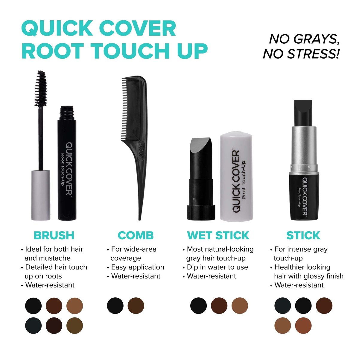 RED by Kiss Quick Cover Root Touch Up Stick – Wasserfester temporärer Grauhaarabdecker für Ansätze und Bart, langanhaltende Deckkraft, einfache Anwendung (1er-Pack, Schwarz)