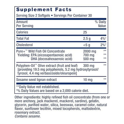 Life Extension Super Omega-3 EPA/DHA Fischöl mit Sesam-Lignanen und Olivenextrakt – Unterstützung für Herzgesundheit, Gehirngesundheit, Entzündungsreaktionen und Cholesterinspiegel, glutenfrei, nicht-GVO, 60 Softgels