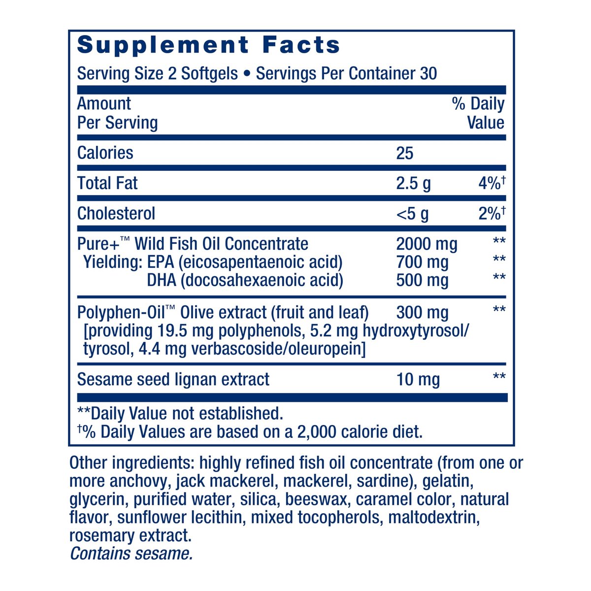 Life Extension Super Omega-3 EPA/DHA Fischöl mit Sesam-Lignanen und Olivenextrakt – Unterstützung für Herzgesundheit, Gehirngesundheit, Entzündungsreaktionen und Cholesterinspiegel, glutenfrei, nicht-GVO, 60 Softgels