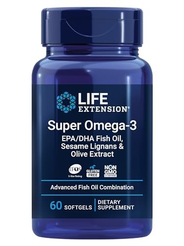 Life Extension Super Omega-3 EPA/DHA Fischöl mit Sesam-Lignanen und Olivenextrakt – Unterstützung für Herzgesundheit, Gehirngesundheit, Entzündungsreaktionen und Cholesterinspiegel, glutenfrei, nicht-GVO, 60 Softgels