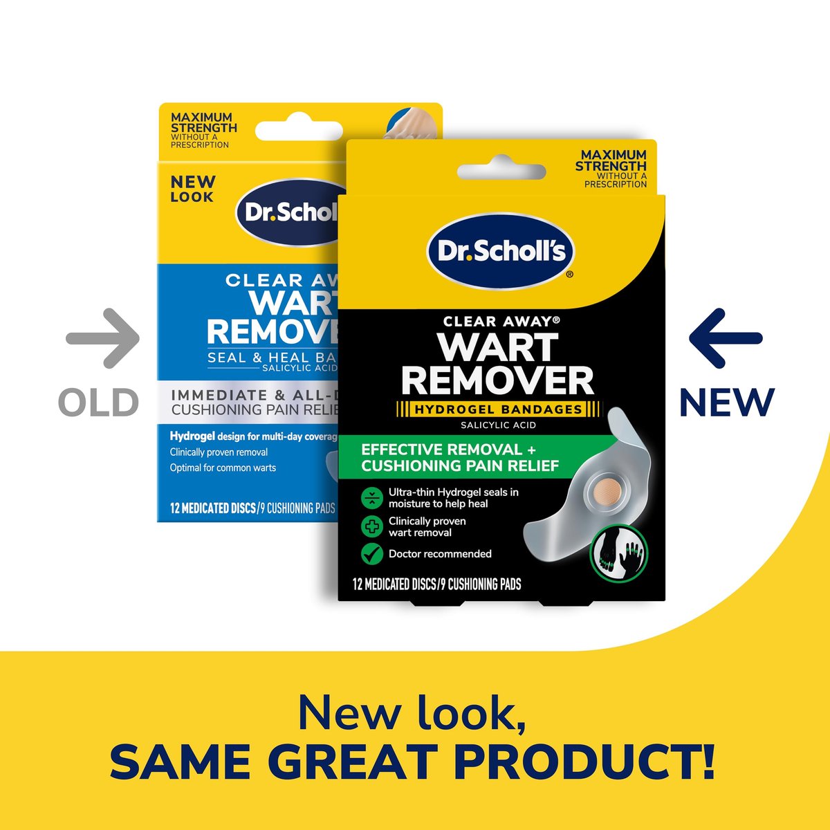 Dr. Scholl's Clear Away Warzenentferner Hydrogel-Bandagen für Finger und Zehen – Klinisch erwiesen wirksame Warzenentfernung und polsternde Schmerzlinderung, bequeme mehrteilige Pflaster