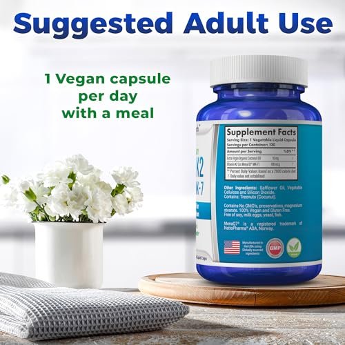 YounGlo Research Vitamin K2 MK7 (MenaQ7) 100 mcg mit Kokosöl für verbesserte Absorption – 120 vegane Kapseln zur Unterstützung von Knochenstärke und -dichte für Erwachsene, Männer und Frauen