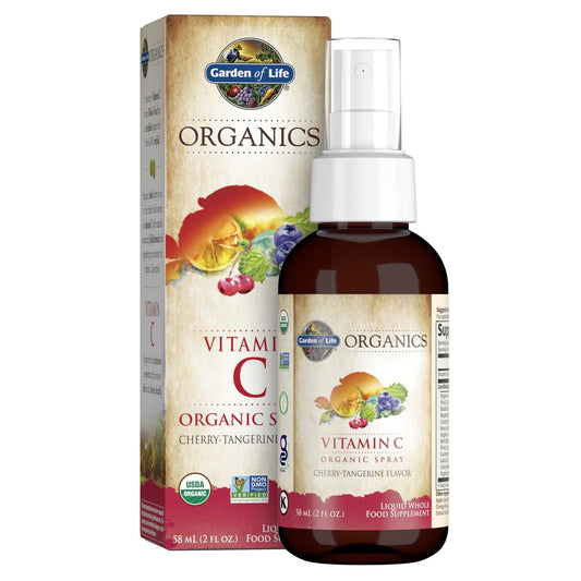 Garden of Life Organics Vitamin C Spray mit Amla-Beere – Flüssiges Vitamin C für Immun- und Hautunterstützung, USDA Bio, Nicht-GVO, Vegan, Kirsch-Mandarinen-Geschmack, 59 ml Flasche